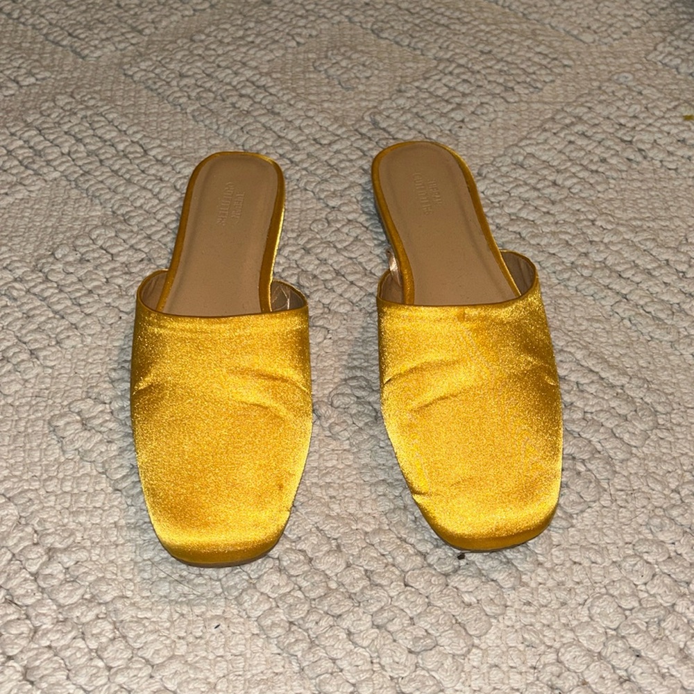Slip on yellow satin shoes